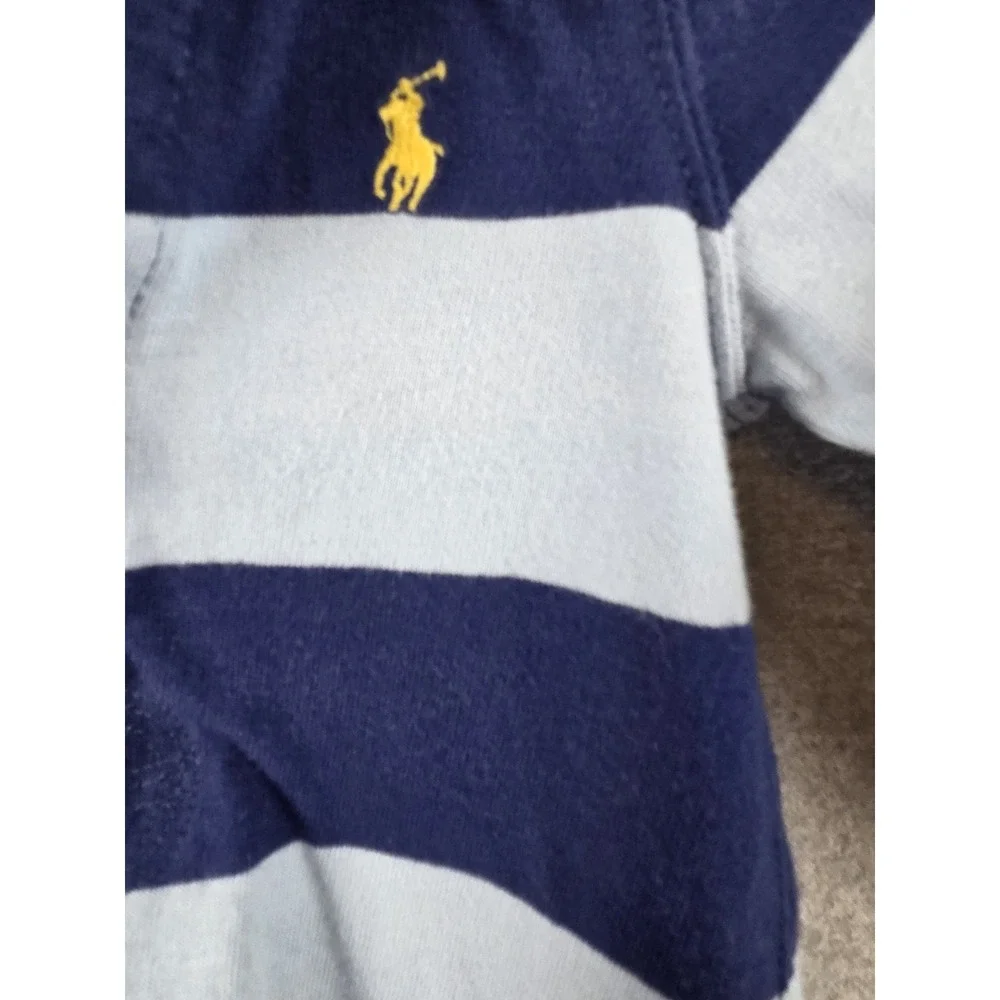 Ralph Lauren Baby Boy 3M One Piece Blue Stripe Rugby Footed Romper Snap Pony